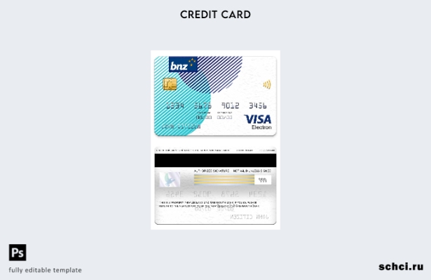 скачать в цифровом формате шаблон электронной карты Visa New Zealand BNZ Greymou